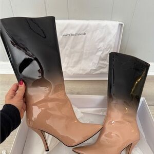 Lovers + Friends Black and Cream Gradient Heeled Boots